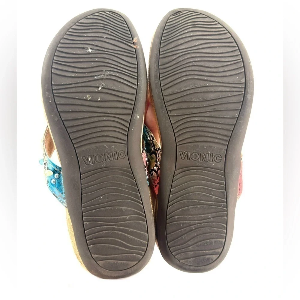 Vionic Lucia Sandals Womens 7 Orthaheel Colorful Snake Print Comfort Shoes Boho
